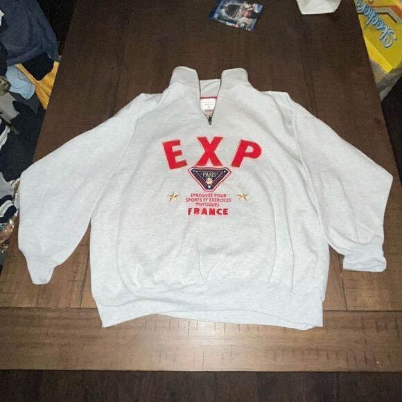 Vintage 90’s Express Athletique‎ Embroidered Sweatshirt 1/4 zip Pullover Paris L - Picture 2 of 5